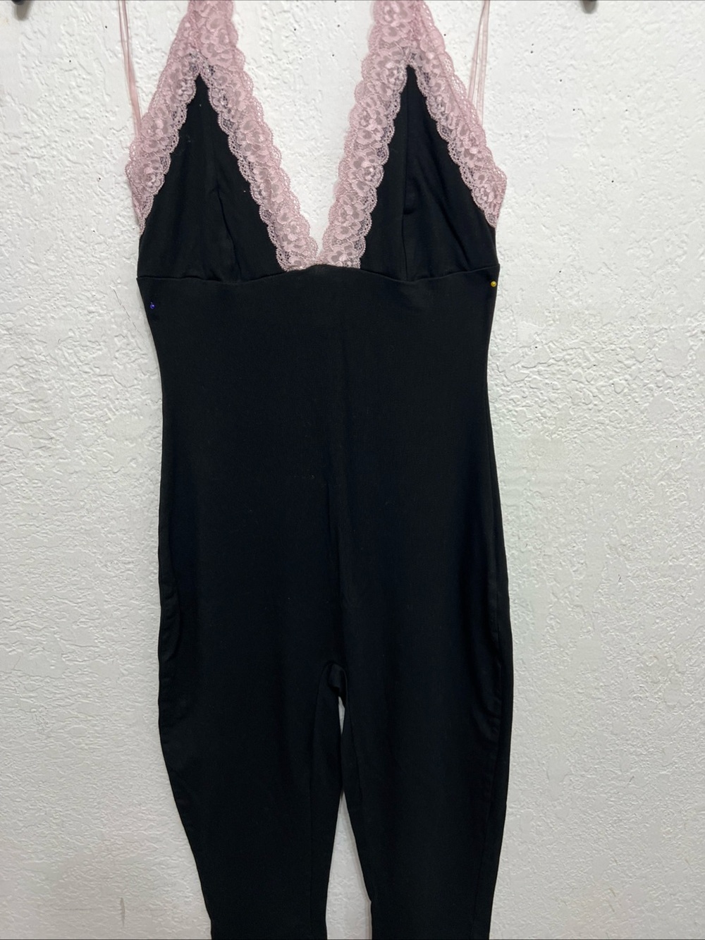 Oh Polly Black Jumpsuit with Pink Lace Trim